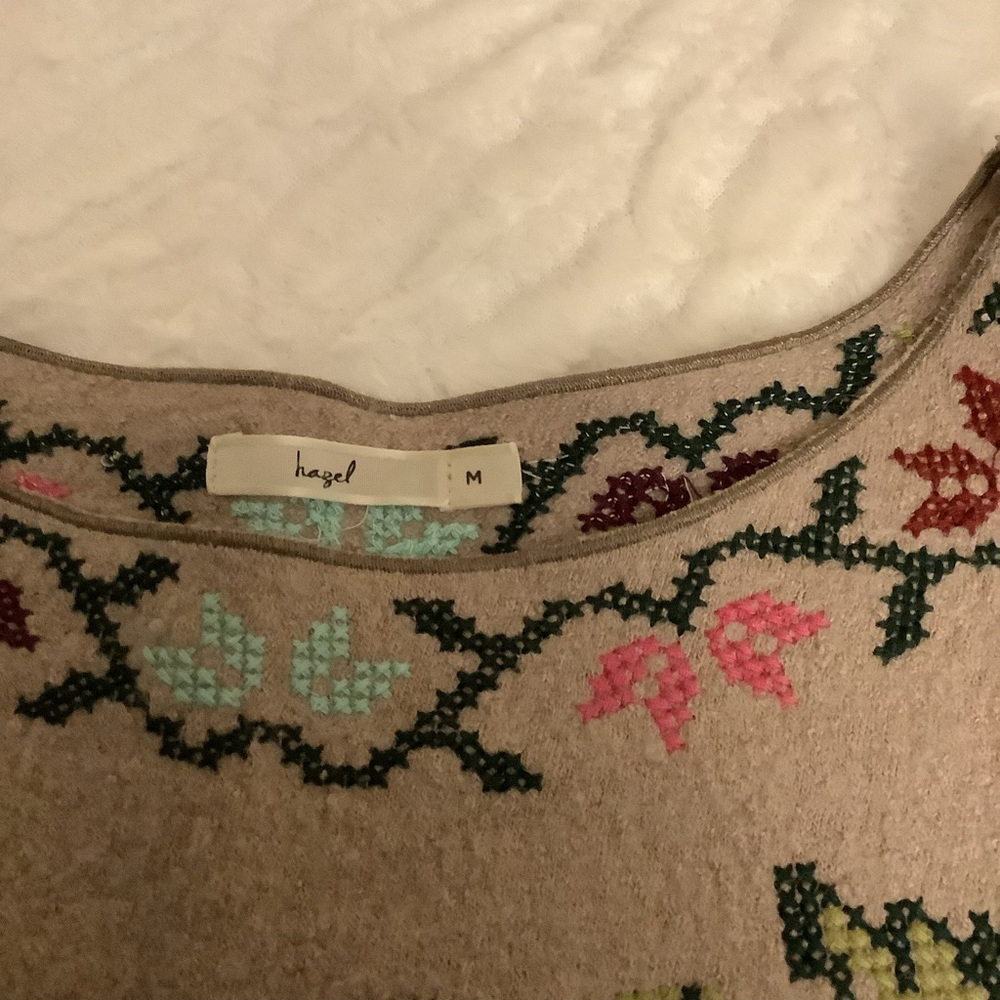 Hazel Floral Embroidered Wool Tunic Vest - Pink, Tan and Green - Picture 3 of 6